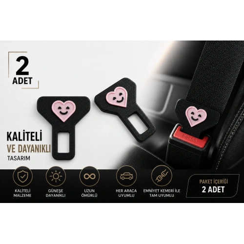 Pembe Kemer Tokası , Pembe Kalpli Araç Kemer İkaz Susturucu , Anneye - Sevgiliye Kemer Bip Bip Susturucu - 2 Adet