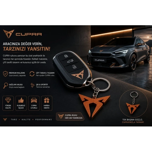 CUPRA Anahtarlık , Cupra Kahverengi Logolu Çift Yönlü Araç Anahtarlık - Cupra Araba Anahtarlığı