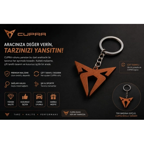 CUPRA Anahtarlık , Cupra Kahverengi Logolu Çift Yönlü Araç Anahtarlık - Cupra Araba Anahtarlığı