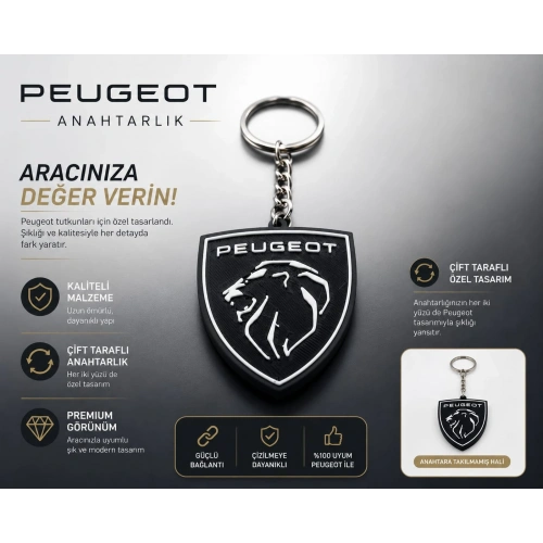 Peugeot Anahtarlık , Peugeot Logolu Çift Yönlü Araç Anahtarlık - Peugeot Araba Anahtarlığı