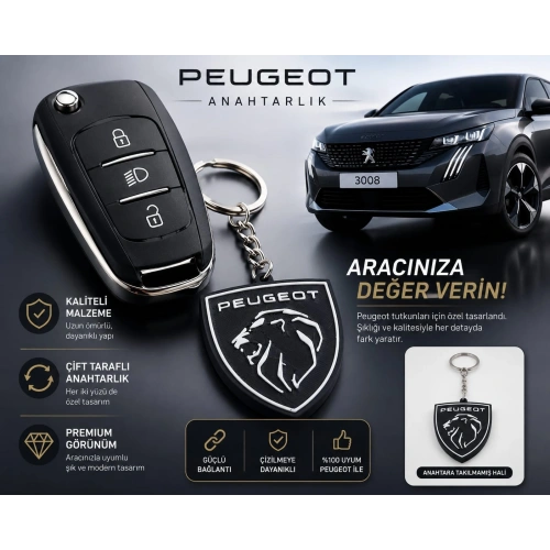 Peugeot Anahtarlık , Peugeot Logolu Çift Yönlü Araç Anahtarlık - Peugeot Araba Anahtarlığı