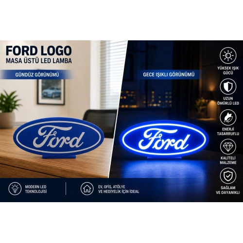Ford Masa Lambası , Ford Logolu Led Işıklı Masa Lambası , Ford Gündüz Gece Masa Lambası