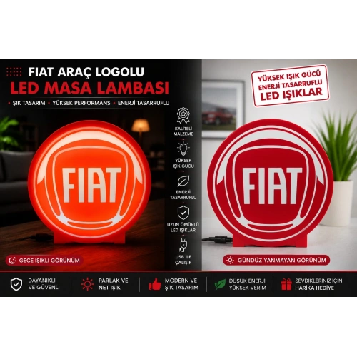 Fiat Masa Lambası , Fiat Logolu Led Işıklı Masa Lambası , Fiat Gündüz Gece Masa Lambası
