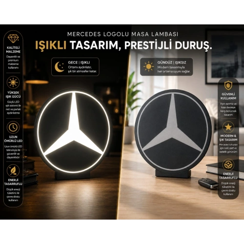 Mercedes Masa Lambası , Mercedes Logolu Led Işıklı Masa Lambası , Mercedes Gündüz Gece Masa Lambası