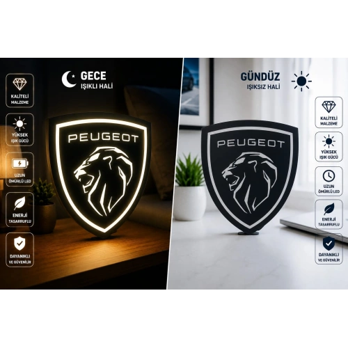 Peugeot Masa Lambası , Peugeot Logolu Led Işıklı Masa Lambası , Peugeot Gündüz Gece Masa Lambası