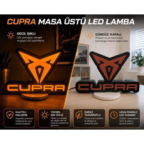 Cupra Masa Lambası , Cupra Logolu Led Işıklı Masa Lambası , Cupra Gündüz Gece Masa Lambası
