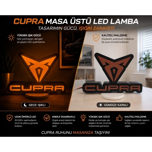 Cupra Masa Lambası , Cupra Logolu Led Işıklı Masa Lambası , Cupra Gündüz Gece Masa Lambası