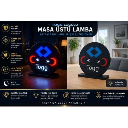 TOGG Masa Lambası , Togg Logolu Led Işıklı Masa Lambası , Togg Gündüz Gece Masa Lambası