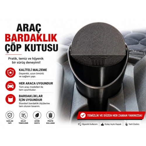 Araç Çöp Kutusu , Araç Bardaklık Çöp Kovası , Araç Bardaklığa Takılan Çöp Kutusu