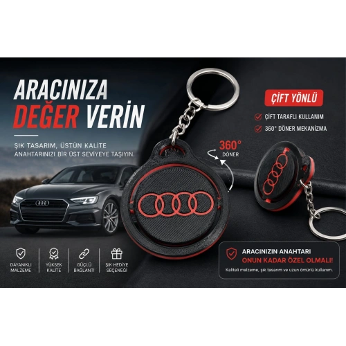 AUDİ Anahtarlık , AUDİ Döner Araç Anahtarlık - AUDİ Çift Yönlü Araba Anahtarlığı