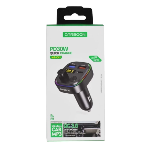 Carboon FM Transmitter - MS-C41 Premium 30W Üç Girişli 5.0 Bluetooth FM Transmitter - Çakmaklıktan Müzik Dinleme