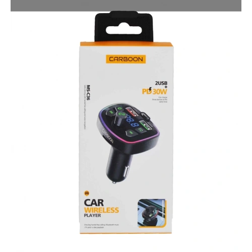 Carboon FM Transmitter - MS-C36 Premium 30W Üç Girişli 5.0 Bluetooth FM Transmitter - Çakmaklıktan Müzik Dinleme