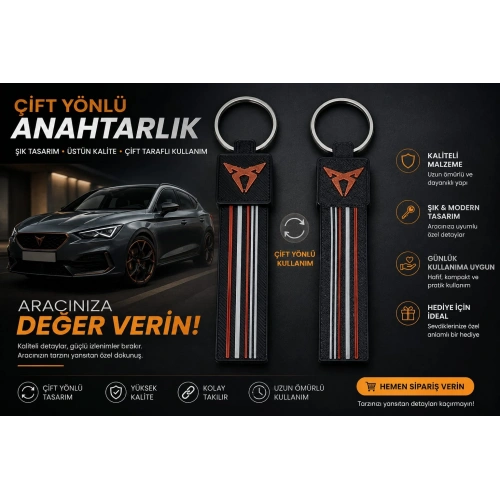 Cupra Anahtarlık Çizgili , Cupra Araç Anahtarlık - Cupra Çift Yönlü Araba Anahtarlığı