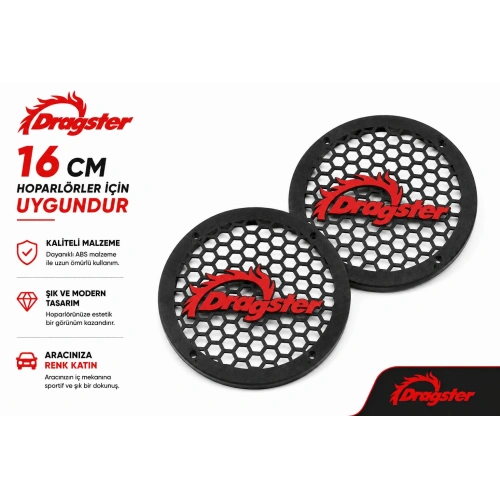 Dragster 16cm Hoparlör Kapağı - Dragster Logolu Kaliteli Plastik Midrange Hoparlör Kapak 16 cm - 2 Adet