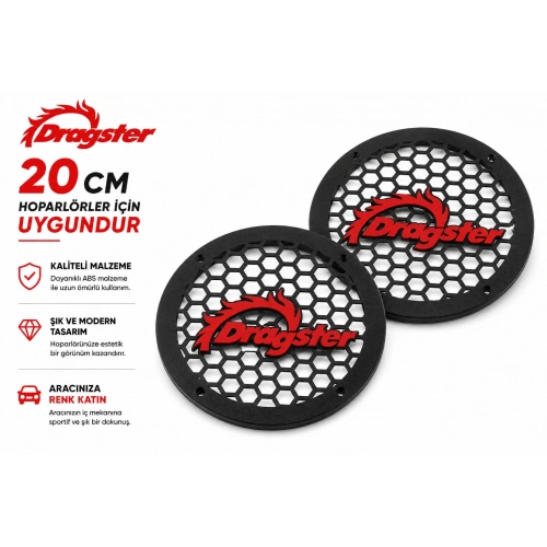 Dragster 20cm Hoparlör Kapağı - Dragster Logolu Kaliteli Plastik Midrange Hoparlör Kapak 20 cm - 2 Adet