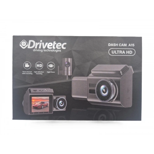 Drivetec 3 Kameralı Araç Ön , İç ve Arka Kayıt Kamerası , Ultra HD, Ekranlı, Araç İçi + Ön + Arka Kamera Siyah
