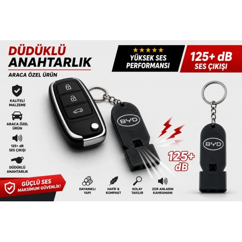 Düdüklü BYD Anahtarlık , BYD Logolu Islık Çalan Araç Anahtarlık - Hediyelik BYD Araba Anahtarlığı