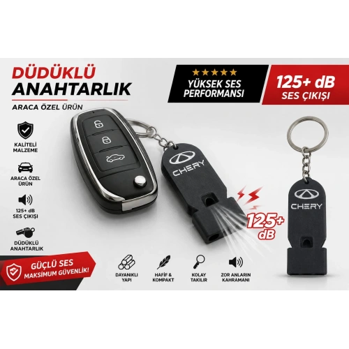 Düdüklü Chery Anahtarlık , Chery Logolu Islık Çalan Araç Anahtarlık - Hediyelik Chery Araba Anahtarlığı