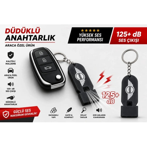 Düdüklü Mini Cooper Anahtarlık , Mini Cooper Logolu Islık Çalan Araç Anahtarlık - Hediyelik Mini Cooper Araba Anahtarlığı