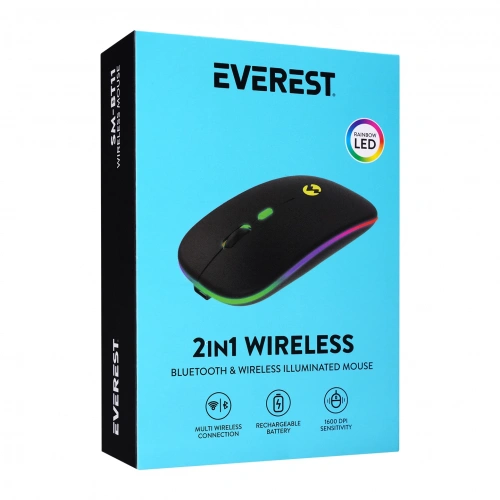 Everest Şarj Edilebilir Kablosuz Mouse - Everest SM-BT11 Siyah 2in1 Bluetooth 2.4Ghz USB Şarj Edilebilir Kablosuz Mouse