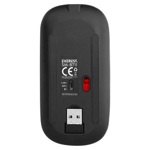 Everest Şarj Edilebilir Kablosuz Mouse - Everest SM-BT11 Siyah 2in1 Bluetooth 2.4Ghz USB Şarj Edilebilir Kablosuz Mouse