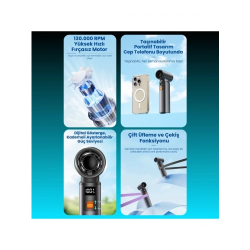 F1 Violent Turbo Jet Fan 130000RPM Ultra Güçlü Motor Güçlü Vakum 4000MAH Bataryalı Üflemeli