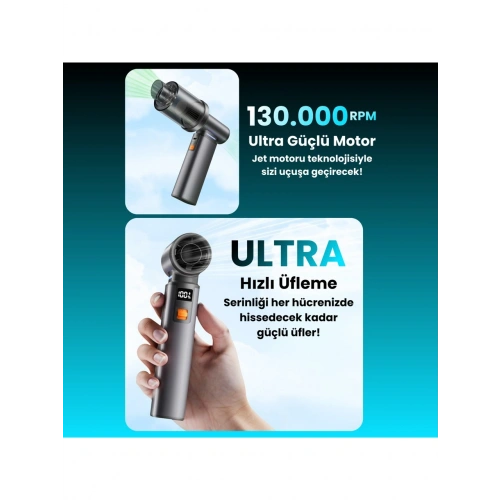F1 Violent Turbo Jet Fan 130000RPM Ultra Güçlü Motor Güçlü Vakum 4000MAH Bataryalı Üflemeli