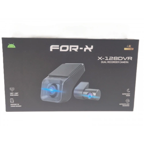 For-x 2 Kameralı 4K Araç Ön ve Arka Kayıt Kamerası , For-x X-128DVR 4K Araç Ön ve Arka Kamera Siyah