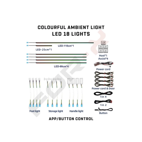 For-x Araç İçi Ambiyans Led Aydınlatma - For-x X-LED64 64 Renkli Müziğe Duyarlı RBG Led Ambians Aydınlatma