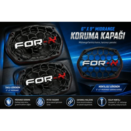 For-x Oval Hoparlör Kapağı - For-x Logolu Kaliteli Plastik Kayık Midrange Hoparlör Kapak - 2 Adet