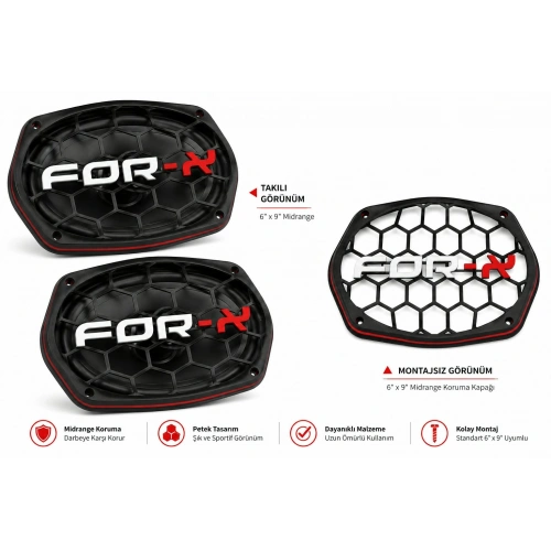 For-x Oval Hoparlör Kapağı - For-x Logolu Kaliteli Plastik Kayık Midrange Hoparlör Kapak - 2 Adet