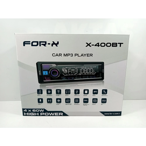 For-x Teyp – For-x Bluetoothlu , USB , Aux ve Radyo Çalar  4x60w Çift Amfi Çıkışlı ve 7 Renk Oto Teyp