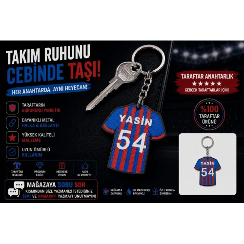 İsimli Taraftar Anahtarlık , Kişiye Özel - Hediyelik İsimli Forma Araç Anahtarlık - İsimli Bordo Mavi Anahtarlık