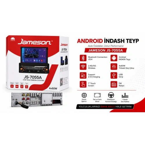 Jameson Android İndash Teyp – Jameson JS-7055A Android İndash Kızaklı Ekranlı Teyp – Park Kameralı