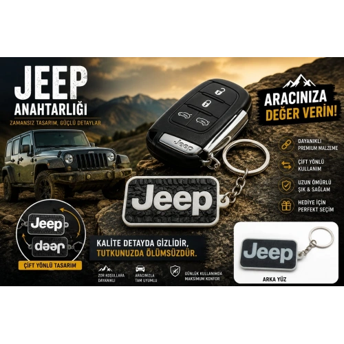 JEEP Anahtarlık , Jeep Logolu Çift Yönlü Araç Anahtarlık - Hediyelik JEEP Araba Anahtarlığı