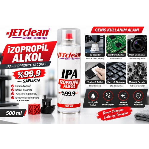 Jetclean Saf IPA %99.9 İzopropil Alkol 500 ml – Metal Sprey Başlıklı 3D İçin İzopropil Alkol 500ml - IPA