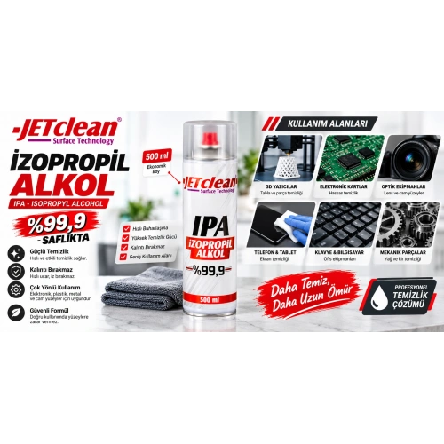 Jetclean Saf IPA %99.9 İzopropil Alkol 500 ml – Metal Sprey Başlıklı 3D İçin İzopropil Alkol 500ml - IPA