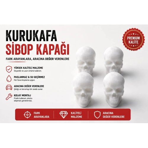 Kurukafa  Sibop Kapağı , Kurukafa  Araç Lastik Sibop Kapağı , Kurukafa  Araç Tekerlek Sibop Kapağı - 4 Adet