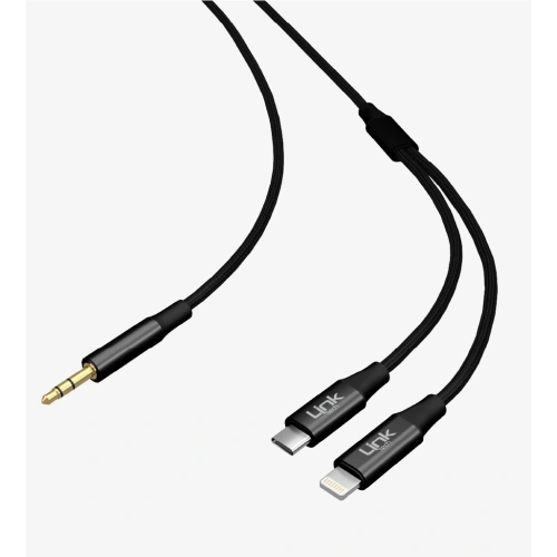 Linktech Aux to Type-C ve Lightning Dönüştürücü - Linktech A204 3.5mm Auxu Type-C ve Lightning Dönüştürücü