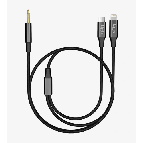 Linktech Aux to Type-C ve Lightning Dönüştürücü - Linktech A204 3.5mm Auxu Type-C ve Lightning Dönüştürücü