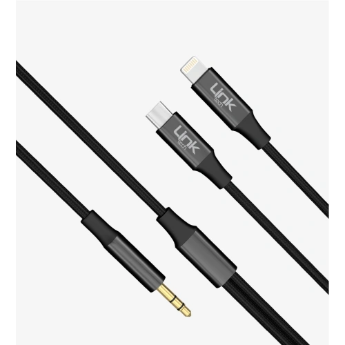 Linktech Aux to Type-C ve Lightning Dönüştürücü - Linktech A204 3.5mm Auxu Type-C ve Lightning Dönüştürücü