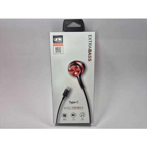 Linktech Ekstra Bass Kablolu Kulaklık , Linktech H75 Kırmızı Type-C Mikrofonlu Metal Kablolu Kulaklık , Premium Type-C Kablolu Kulaklık