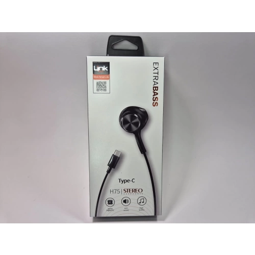 Linktech Ekstra Bass Kablolu Kulaklık , Linktech H75 Siyah Type-C Mikrofonlu Metal Kablolu Kulaklık , Premium Type-C Kablolu Kulaklık