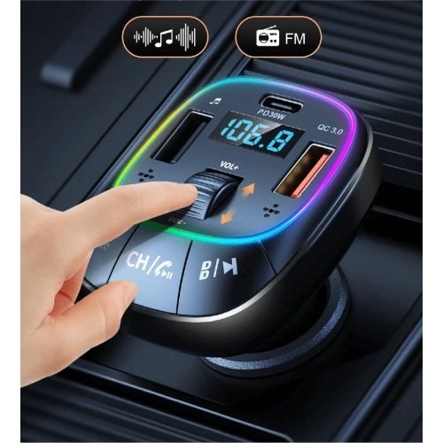 Linktech FM Transmitter - Linktech GF17 Premium 48W Üç Girişli 5.0 Bluetooth FM Transmitter - RGB Çakmaklıktan Müzik Dinleme