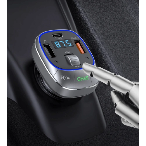 Linktech FM Transmitter - Linktech GF17 Premium 48W Üç Girişli 5.0 Bluetooth FM Transmitter - RGB Çakmaklıktan Müzik Dinleme