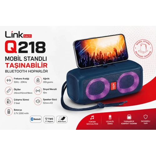 Linktech Işıklı Bluetooth Hoparlör - Linktech Q218 Mobil Standlı Taşınabilir RGB Bluetooth Hoparlör
