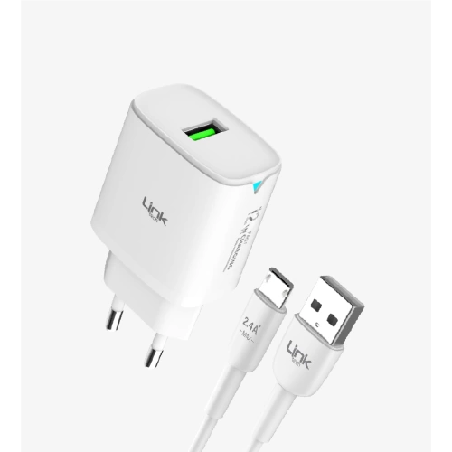 Linktech Micro USB Şarj Aleti - Beyaz - Telefon Hızlı Şarj Aleti - 12W Micro USB Kablolu Şarj Cihazı
