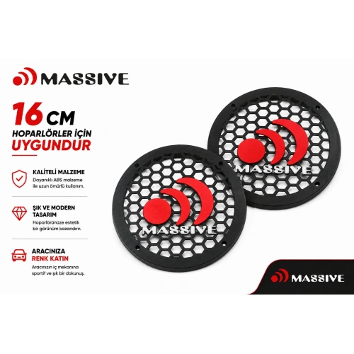 Massive 16cm Hoparlör Kapağı - Massive Logolu Kaliteli Plastik Midrange Hoparlör Kapak 16 cm - 2 Adet