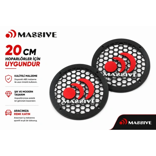 Massive 20cm Hoparlör Kapağı - Massive Logolu Kaliteli Plastik Midrange Hoparlör Kapak 20 cm - 2 Adet