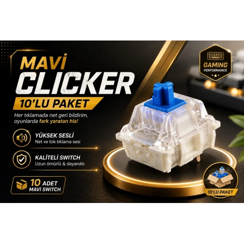 Mavi Clicker , Blue Switch 10 Adet - Clicker Ürünler İçin 10 Adet Mavi Slicker